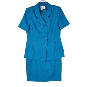 Le Suit Petite Skirt Suit Womens 10P Blue 2PC Career Jacket Pencil Set